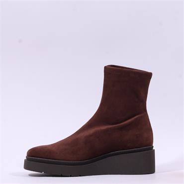 Miss Elastic Platform Wedge Ankle Boot - Brown Stretch